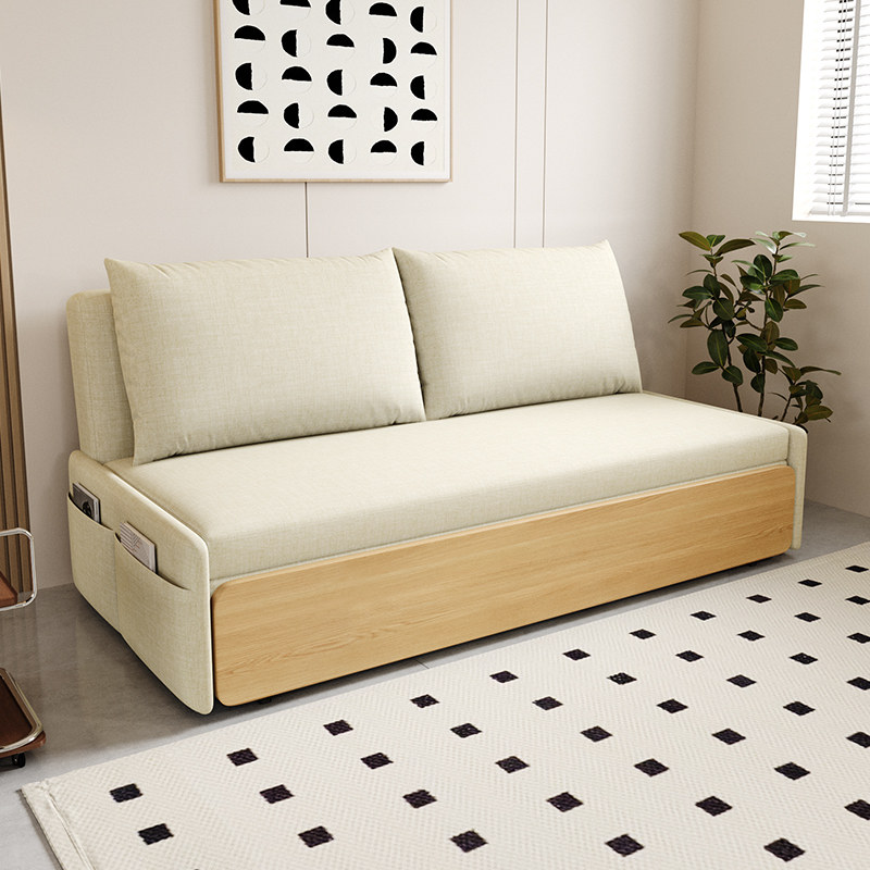 伸缩沙发床北欧原木风小户型书房阳台一体两用多功能推拉布艺沙发