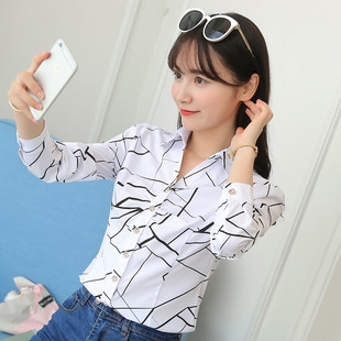 韩版 新款 V领雪纺衫 显瘦打底上衣OL 休闲修身 衬衫 长袖 女2020秋季