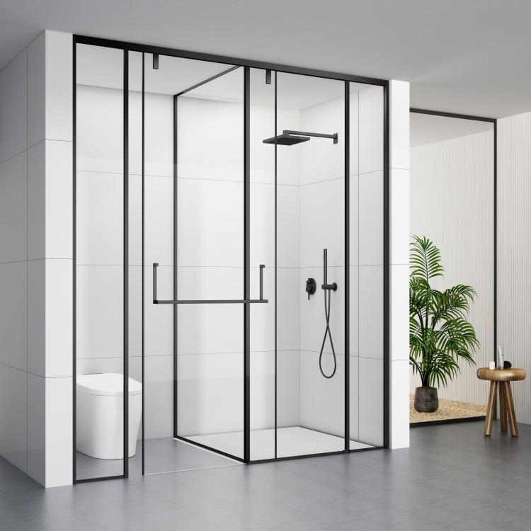 别墅一门两用T型到顶淋浴房极窄移门浴室干湿分离玻璃淋浴隔断