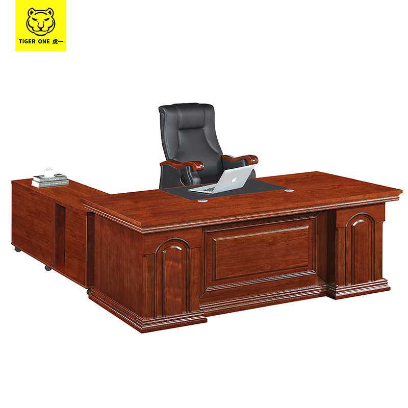 虎一办公家具2m米老板桌班台总裁桌家用书桌油漆实木皮办公桌胡桃