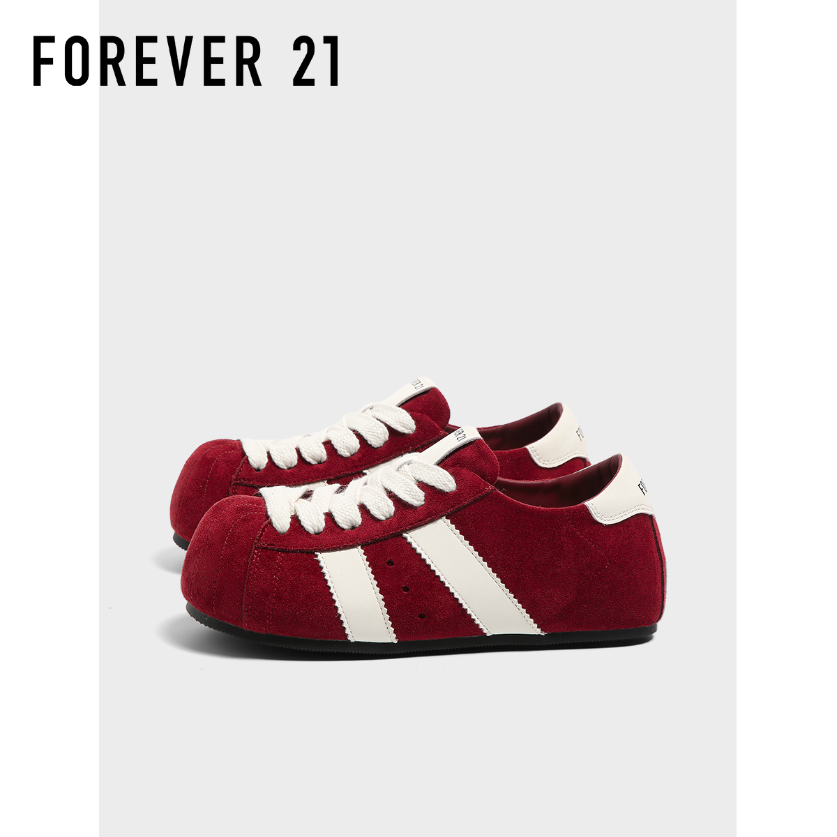 F21红色绒面德训鞋女2025新款