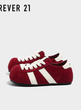 F21红色绒面德训鞋女2025新款秋季软底内增高百搭大头泡芙板鞋子