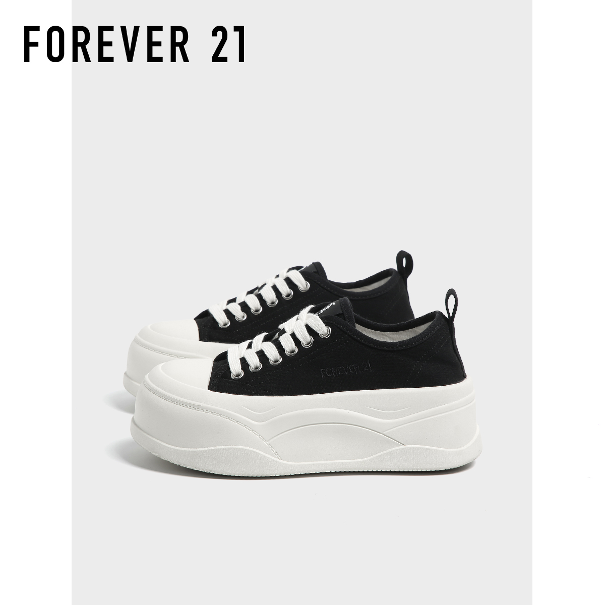 F21黑色帆布鞋女2025新款