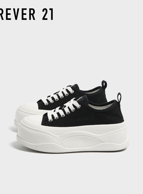 F21厚底黑色帆布鞋女2025新款秋季增高休闲百搭超好看低帮板鞋子