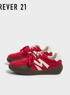 F21红色德训鞋女2025新款秋季软平底轻便百搭学生休闲耐磨运动鞋