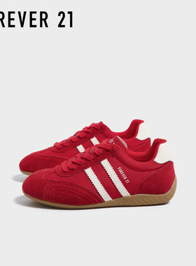 F21红色真皮赛车鞋女2025新款秋冬加绒厚底巨好看百搭运动德训鞋