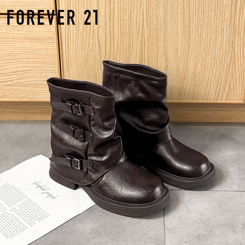 F21复古褶马丁靴女款2025新款秋