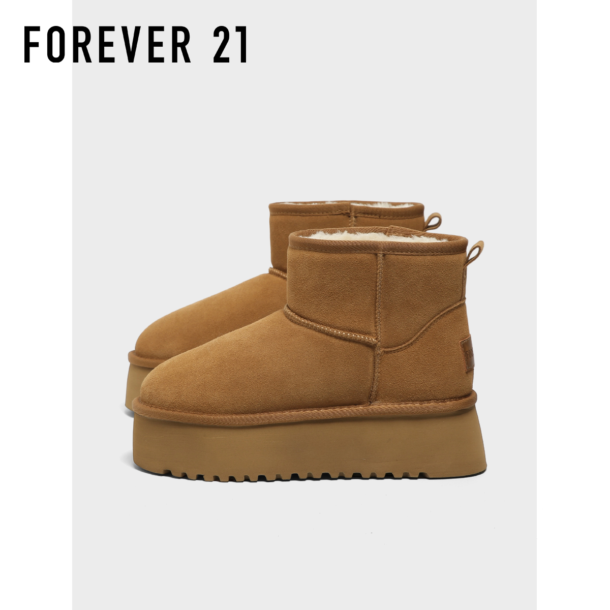 F21增高6CM牛皮雪地靴女新款冬季