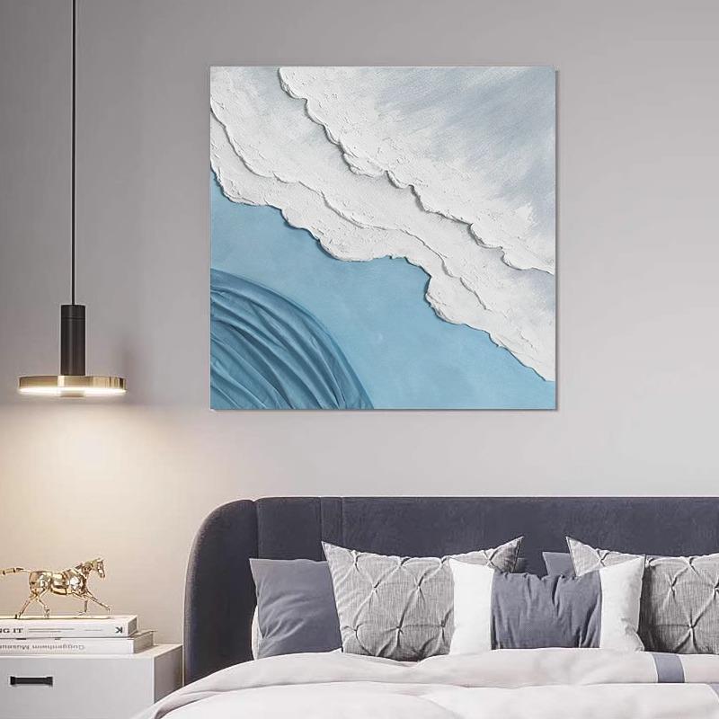 奶油风蓝色海浪肌理感悠澜客厅装饰画画现代北欧卧室床头高级感挂