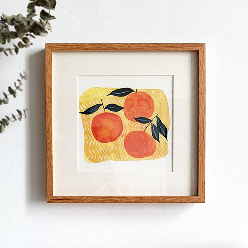 原木风橙子厨房装饰画北欧餐厅卧室小清新挂画壁画柚木实木榫卯相