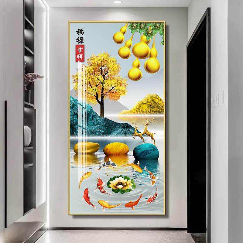 晶瓷画玄关装饰画客厅入户走廊九鱼聚财图挂画寓意好高档大气壁画,家居饰品,现代装饰画,淘宝优惠券,粉丝福利购,淘宝优惠卷