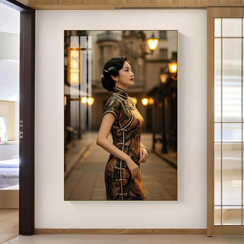 老上海旗袍女人装饰画客厅沙发民国风挂画餐厅定制覆古艺术挂画