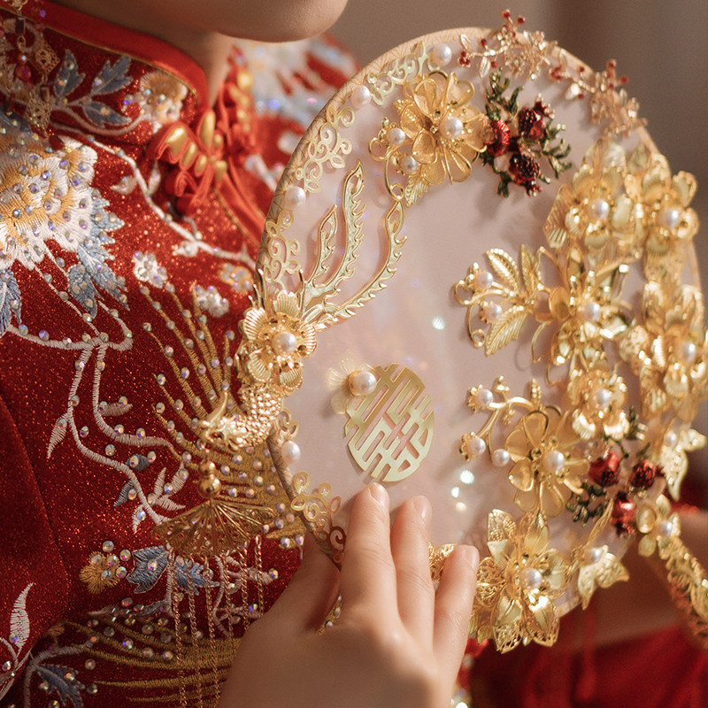 团扇新娘结婚秀禾服成品中式手工出嫁高级感喜扇成品闺蜜新婚礼物