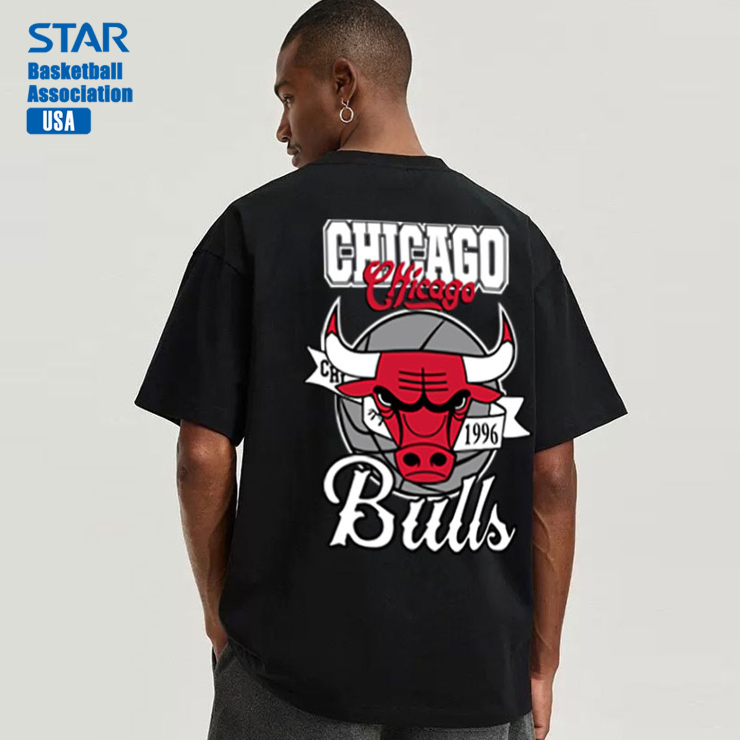 公牛队刺绣衣服美式男装篮球运动纯棉童装大童短袖t恤男球衣男童