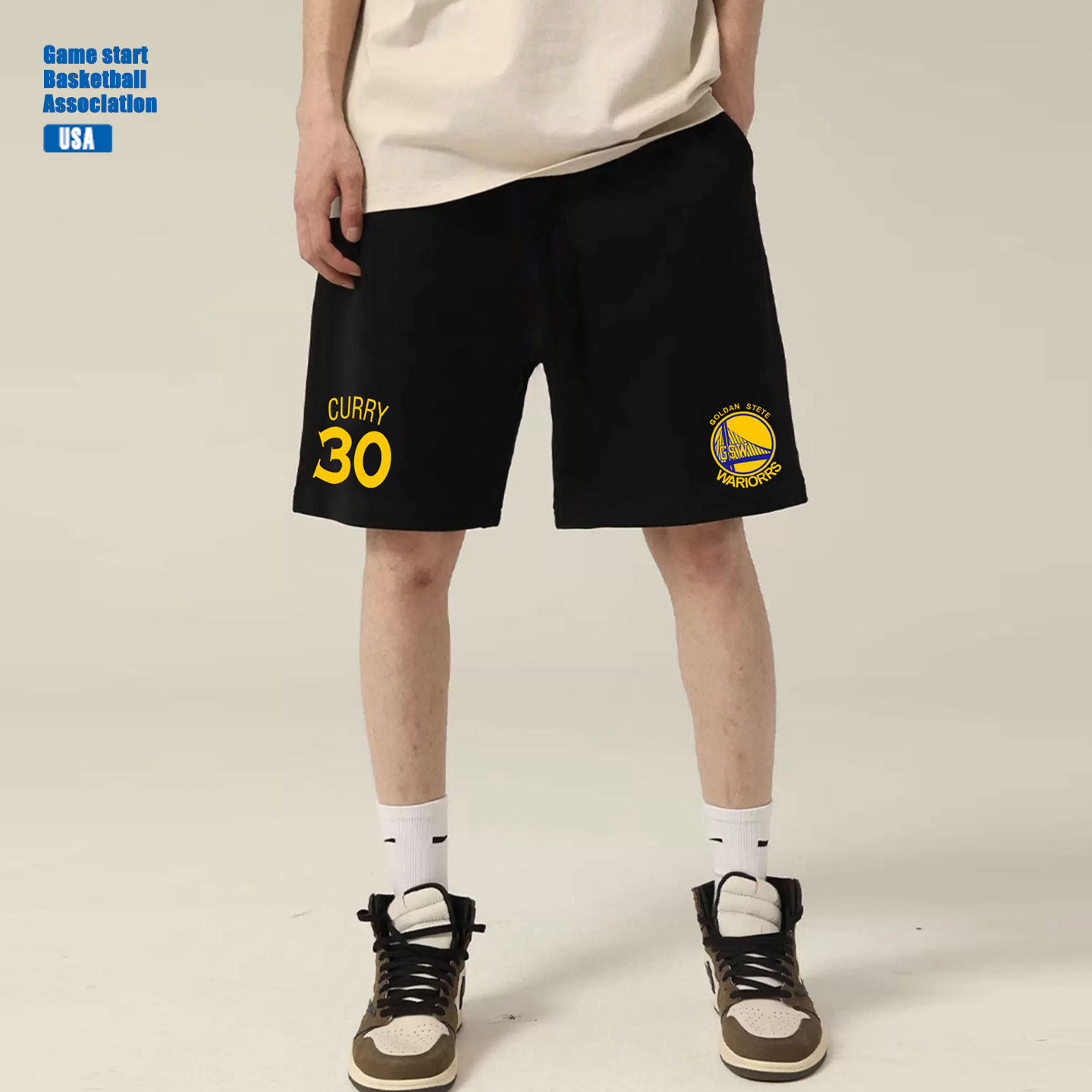 青少年美式篮球勇士库里训练球裤夏季宽松休闲跑步短裤男五分裤