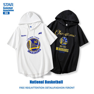 勇士队库里巴特勒篮球服美式连帽短袖卫衣球衣运动宽松纯棉T恤男