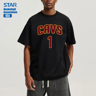 夏季投篮训练骑士队哈登篮球T恤宽松纯棉男短袖上衣圆领休闲运动