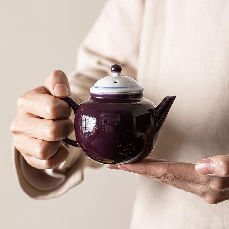中式手工葡萄紫茶壶复古纯手绘双侠单壶小茶壶家用陶瓷过滤泡茶壶