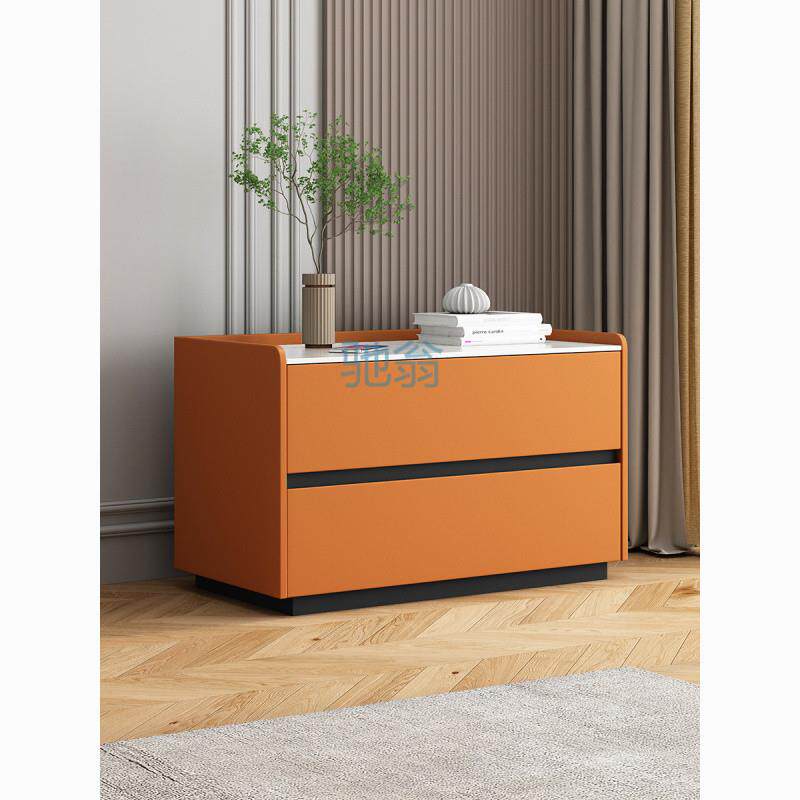 fLE免安装大尺寸岩板床头柜台面简约轻奢风卧室北欧极简实木皮柜