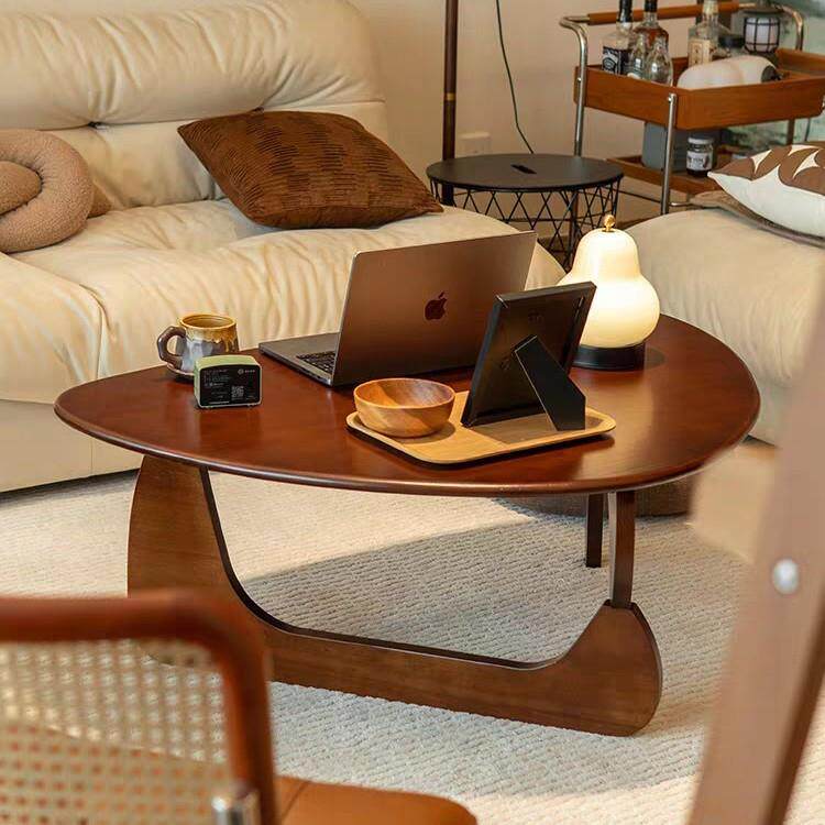 中古风胡桃色异形茶几实木客厅沙发边几小户型简约矮桌原木沙发桌