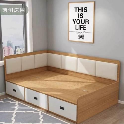 现代实木阳台榻榻米床小户型省空间软包床收纳储物床抽屉落地高箱