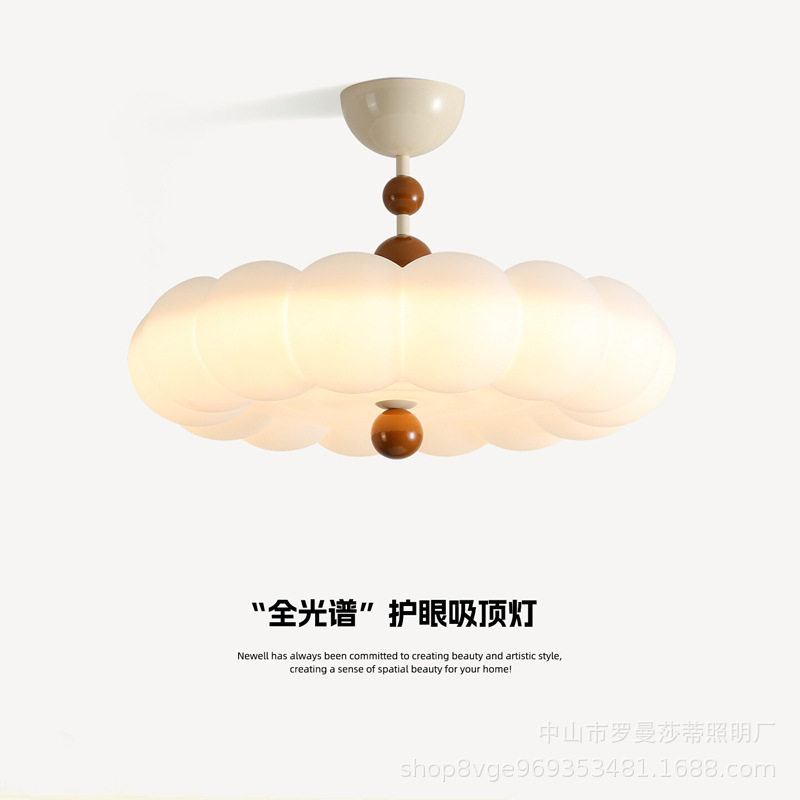 奶油风卧室吸顶灯中古风胡桃木纹主卧书房灯全光谱护眼儿童房间灯图片