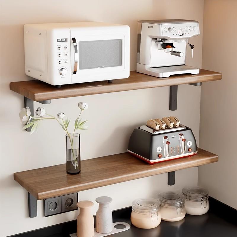实木厨房微波炉架子置物架烤箱架上墙壁挂式支架多功能收纳挂架
