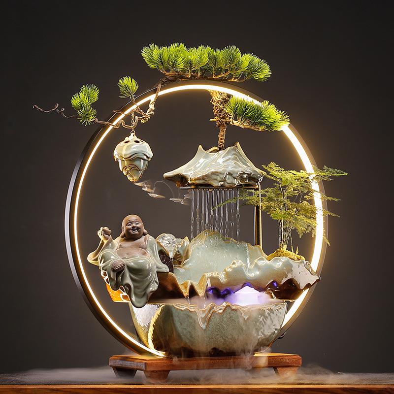 创意喷泉流水摆件茶几水循环客厅生财玄关办公桌面景观新中式装饰