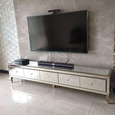 美式轻奢电视柜客厅地柜茶几组合玻璃储物柜镜面设计感珍珠电视柜