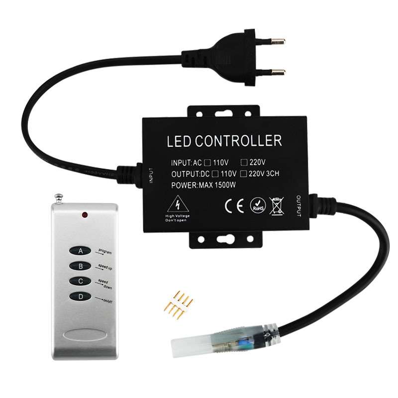 高压LED控制器RF4键射频遥控七彩灯带无导线灯带霓虹灯RGB调光器