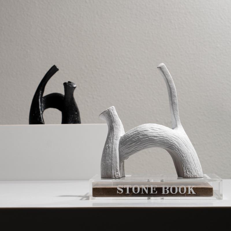 艺贝子卡通猫摆件客厅小众风抽象高级感软装简约现代茶几装饰品