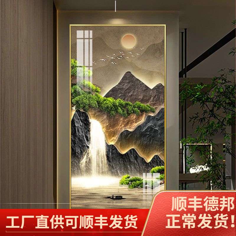 高品质玄关画入户正对门竖版装饰画走廊挂画风景画上档次晶瓷平面图片