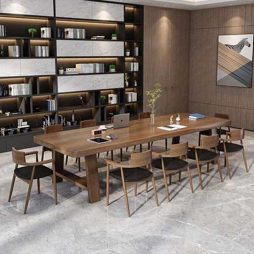 大型实木职员办公桌简约公司深色会议桌子办公室工位办公桌椅组合