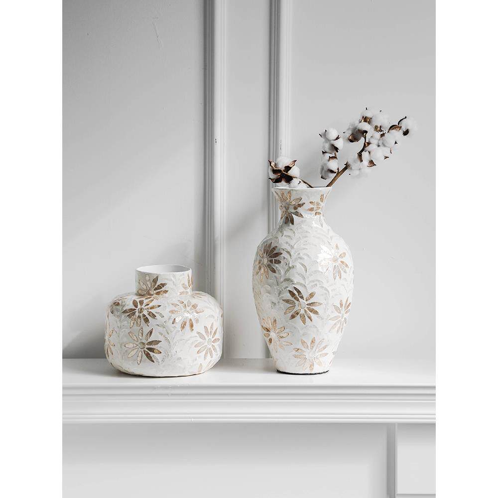 花瓶客厅高级风装饰品器面插花奶油法式感贝壳摆件家居复古玄关台