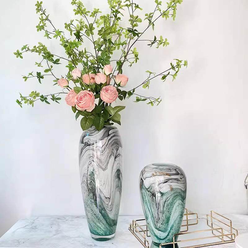 艺术水墨画轻奢琉璃大花瓶摆件样板间现代玄关餐桌装饰客厅花器
