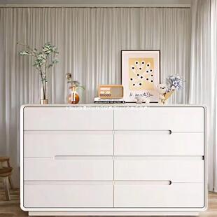 奶油风实木五斗柜卧室客厅薄款收纳柜床尾阳台意式抽屉收纳柜整装