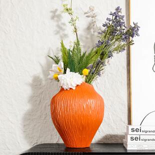 新品轻奢家居用品砖红色圆肚干花花钟瓶宅寂风玄关居家装饰摆件