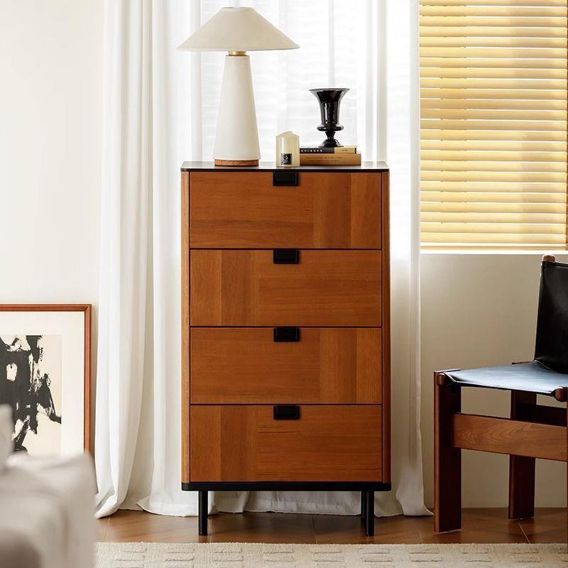 中古实木饰面法式复古风柚木饰面卧室储物餐边柜四斗柜