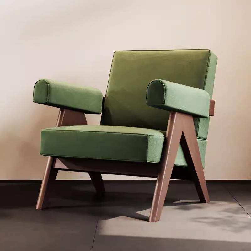 中古风客厅单人沙发设计师卧室懒人沙发椅实木奶油风阳台休闲座椅