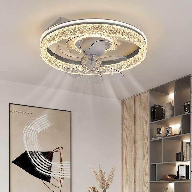 简约吸顶卧室风扇灯摇头家用智能一体电扇灯餐厅客厅大风力风扇灯