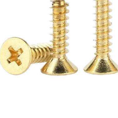 304不锈钢十字平头平尾自攻金色螺丝M2/M3/M4/M5沉头平尾镀金螺钉