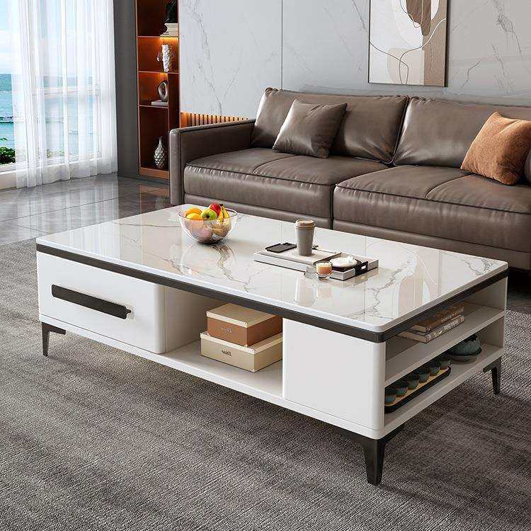 岩板茶几电视柜组合可伸缩客厅家用小户型简约现代轻奢感茶h^