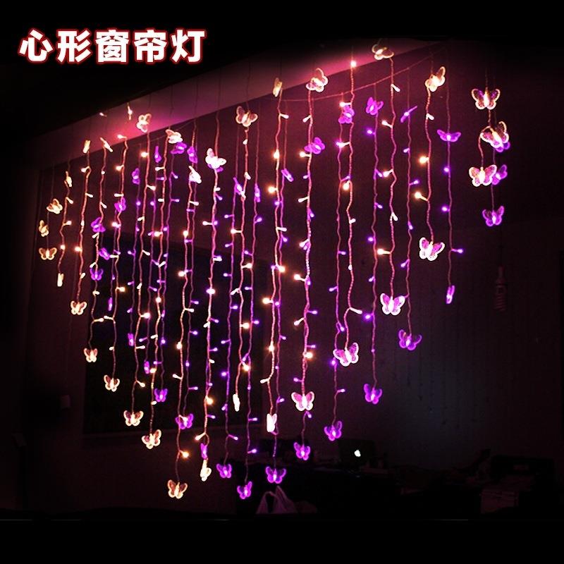 LED爱心形彩灯闪灯串灯房间装饰婚庆节日灯求婚表白蝴蝶窗帘