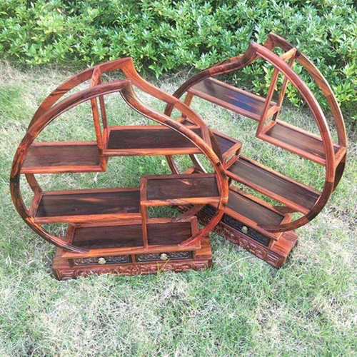 博古架大红酸枝桃形多宝架微型家居送礼工艺品摆件