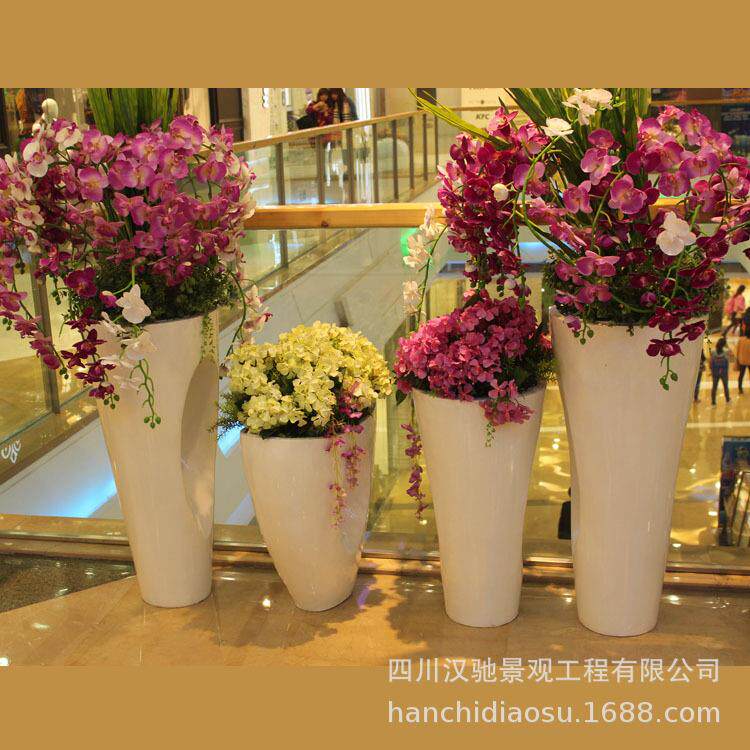 .玻璃钢四件组合花盆水滴美陈花器户外绿植商场装饰摆件落地