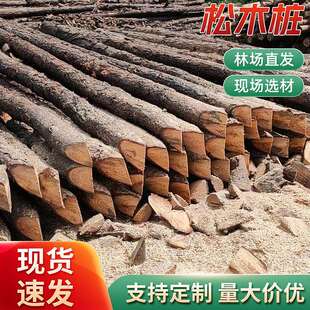 河道打桩木原木护坡整治绿化支撑圆木桩剥皮削尖松木桩林场直发