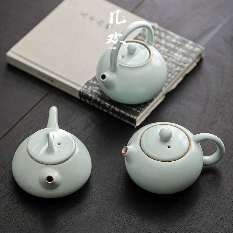 几欢 汝窑西施壶泡茶壶单壶陶瓷复古手工汝瓷青瓷开片提梁壶茶具