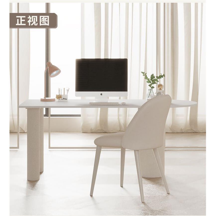 意式极简岩板书桌轻奢奶油风一体简约现代法式电脑办公桌椅组合