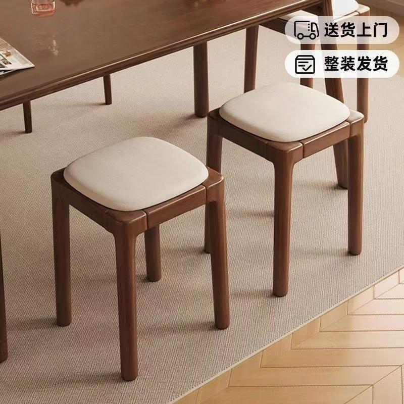 实木软包凳子家用可叠放板凳客厅整装矮凳简约小方凳餐桌椅梳妆凳