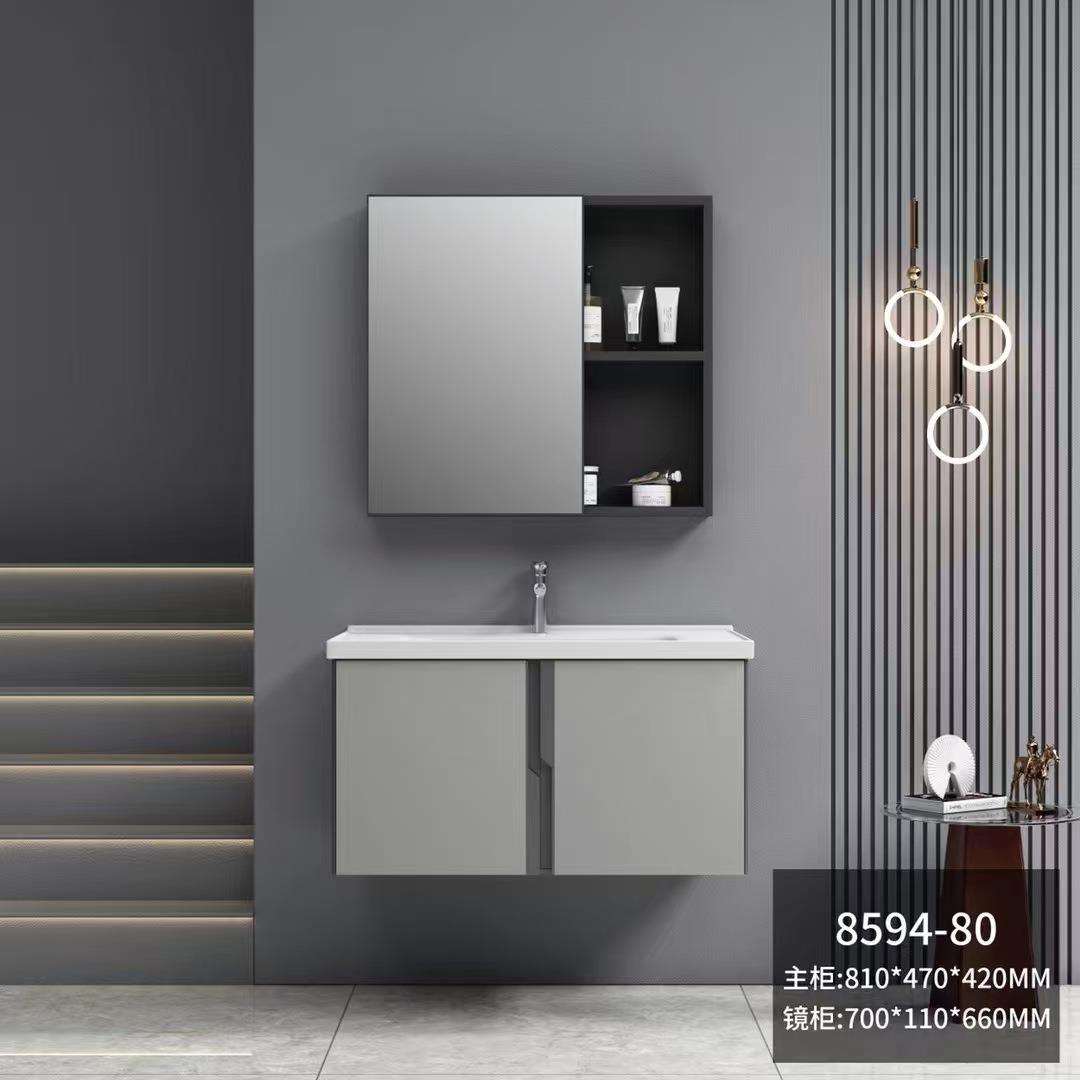 卫生间浴室柜潮州铝柜不绣钢门板珠光灰色吊柜挂墙式柜8594